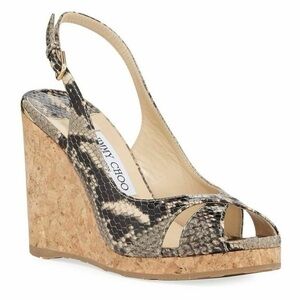 Jimmy Choo. Amely Snake-Print Wedge Sandals. Size 39.5.